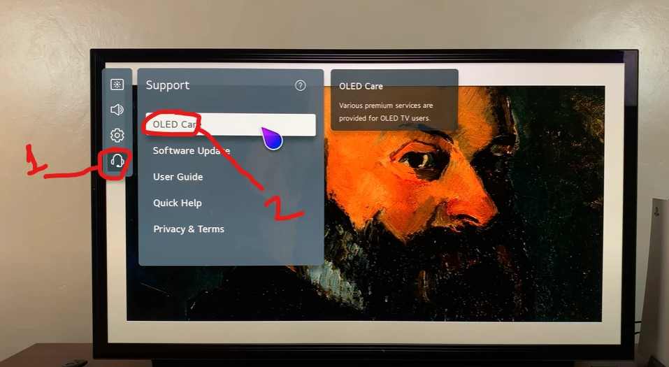 click on 'support' and then 'oled care'