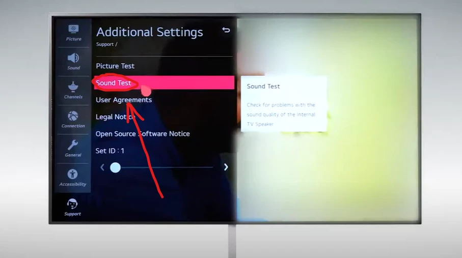 performing a sound test on lg tv
