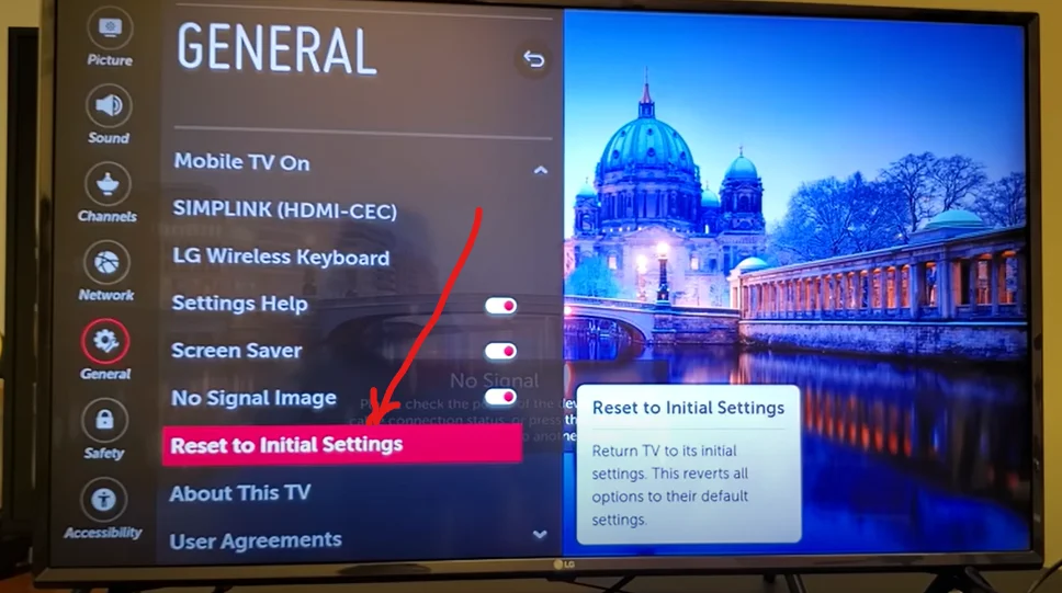 resetting lg tv's system to default