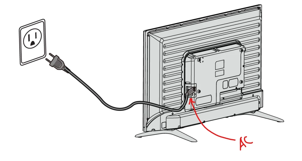 Insignia NS-40DR420NA16 TV power cord where to plug in